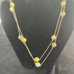 Vintage Goldtone Double Strand Necklace with Faux Gemstones